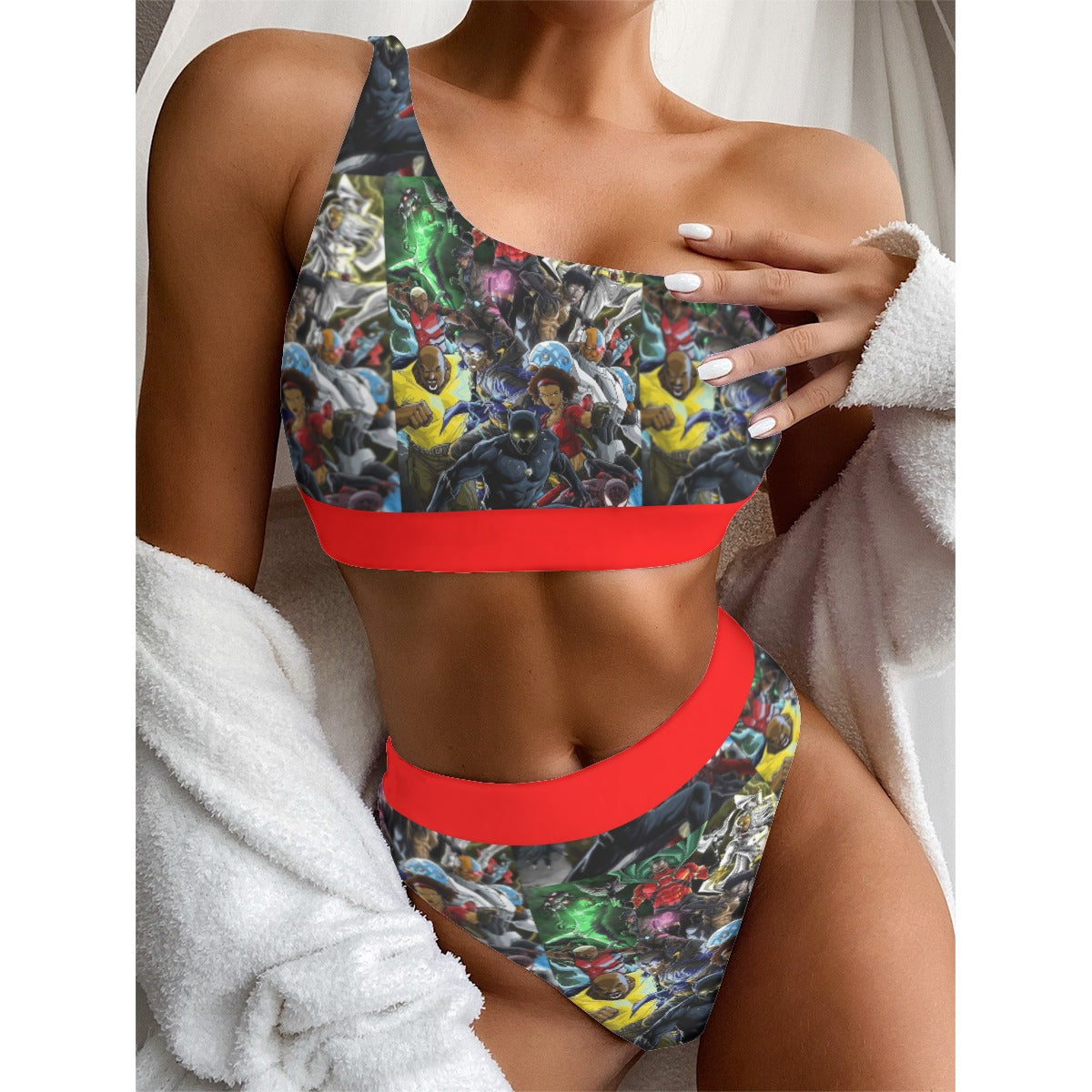 Black Superheroes Women's Bikini With Single Shoulder