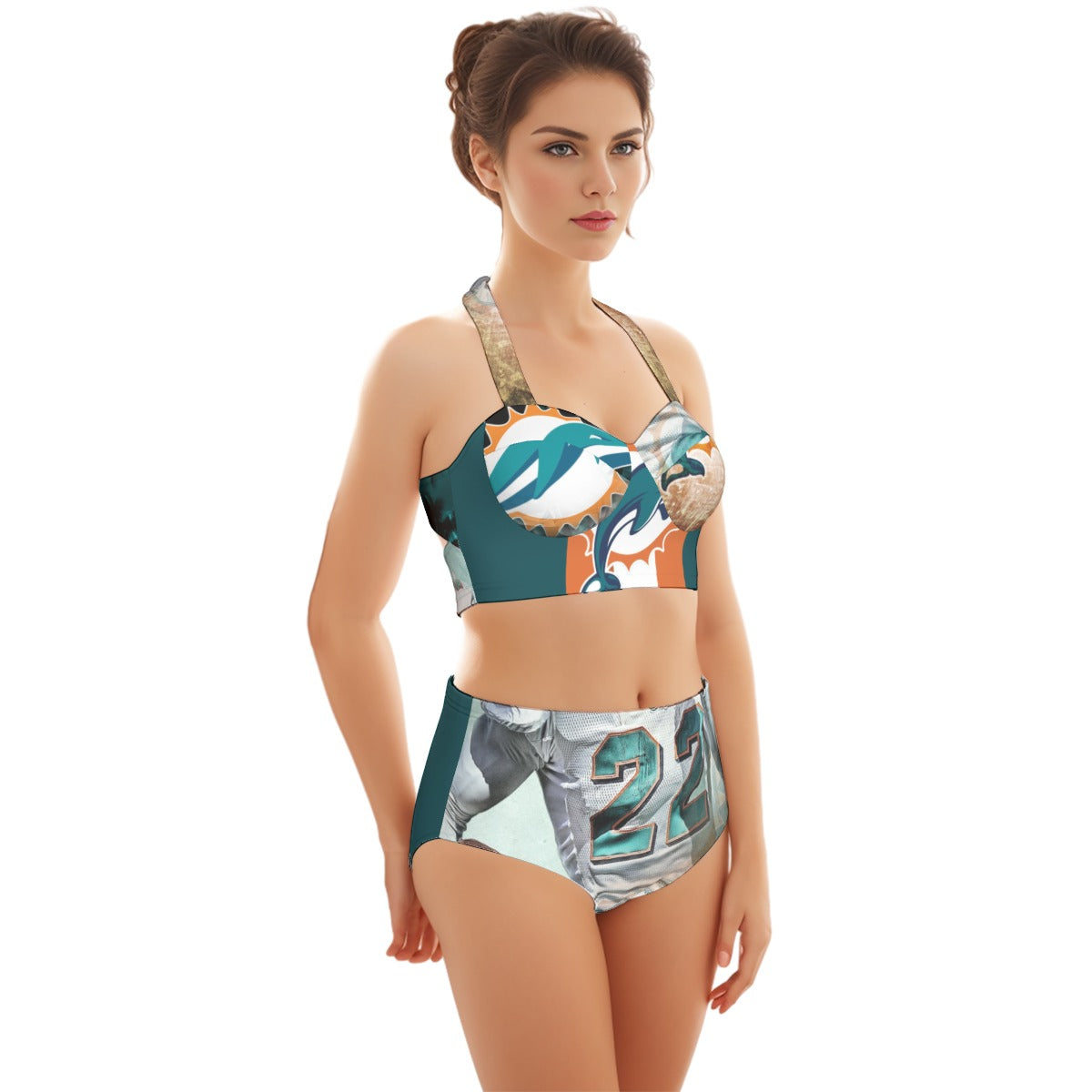 Miami Dolphins Women's Swimsuit Set With Halter