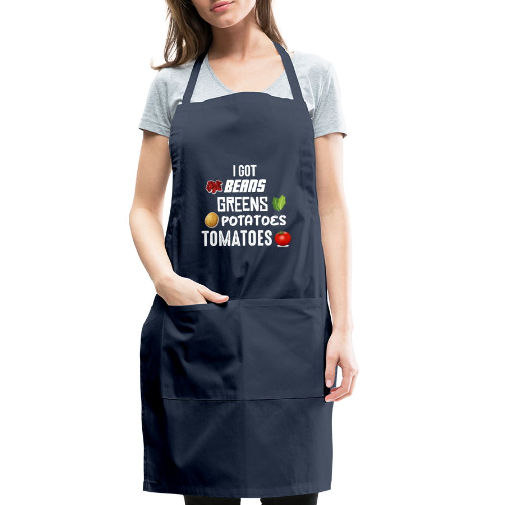 Beans Greens Potatoes Thanksgiving Song Apron - Adjustable Apron - navy