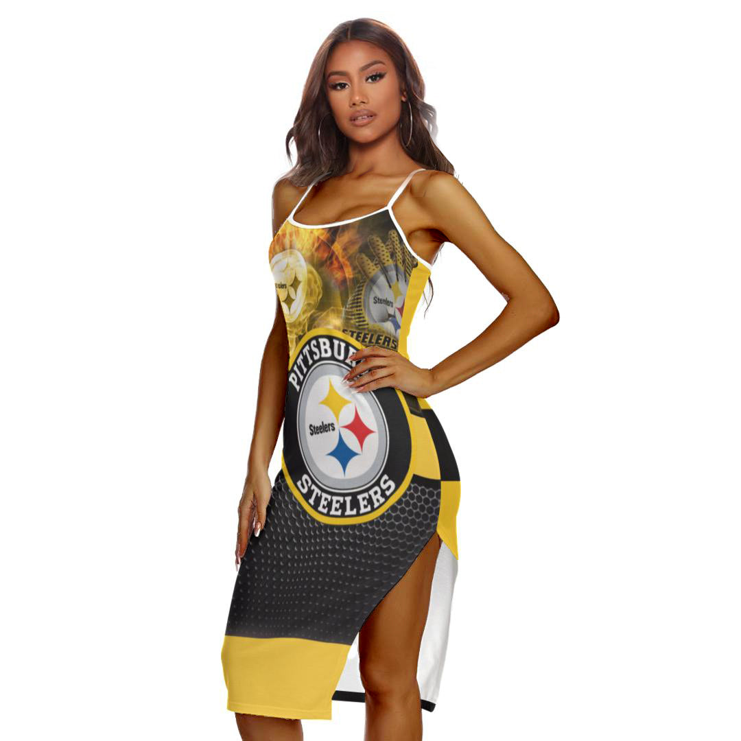 Pittsburgh Steelers - Women's Back Cross Cami Dress Black-ASF Clothing Pittsburgh Steelers - Women's Back Cross Cami Dress Black-ASF Clothing