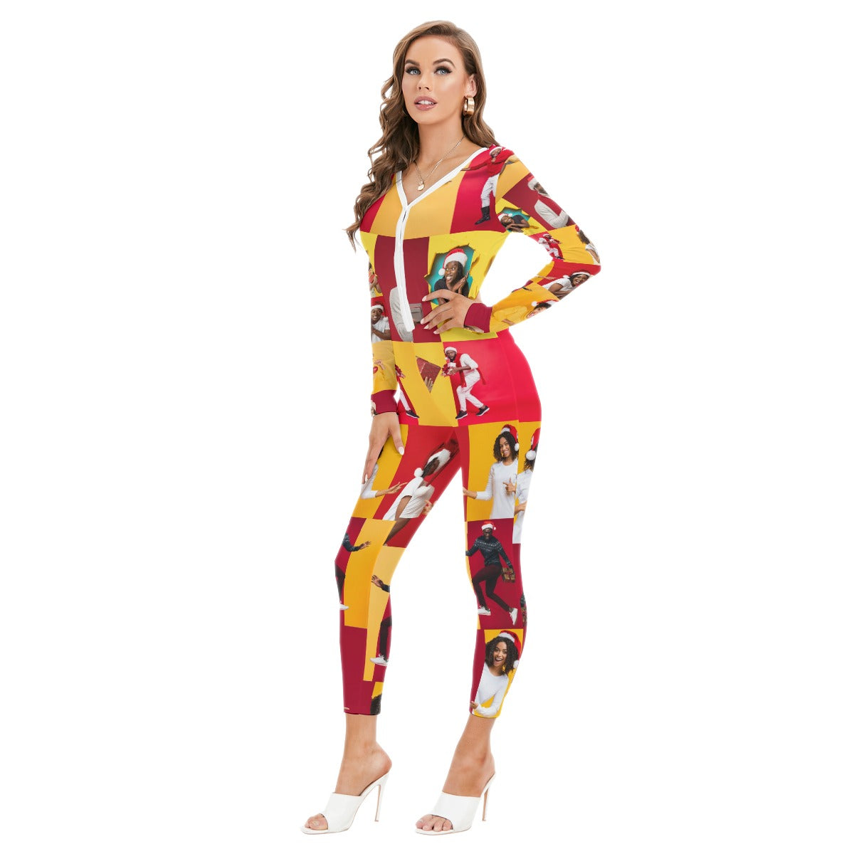 Black Christmas Onesie - All-Over Print Women's Low Neck One-Piece Pajamas