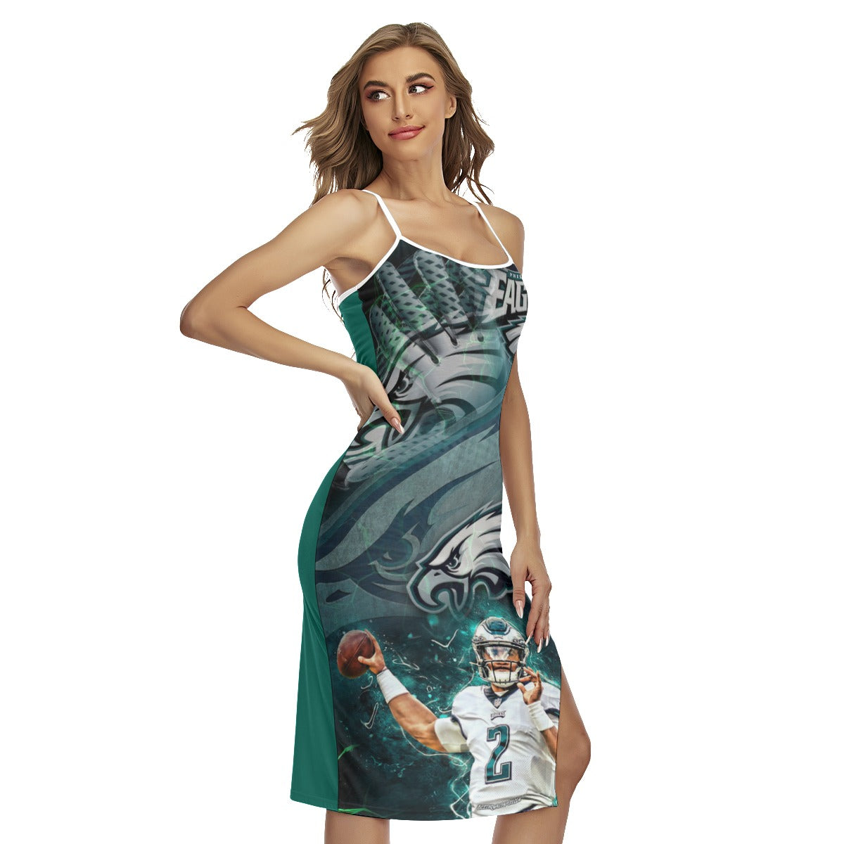 Philadelphia Eagles All-Over Print Women's Back Cross Cami Dress