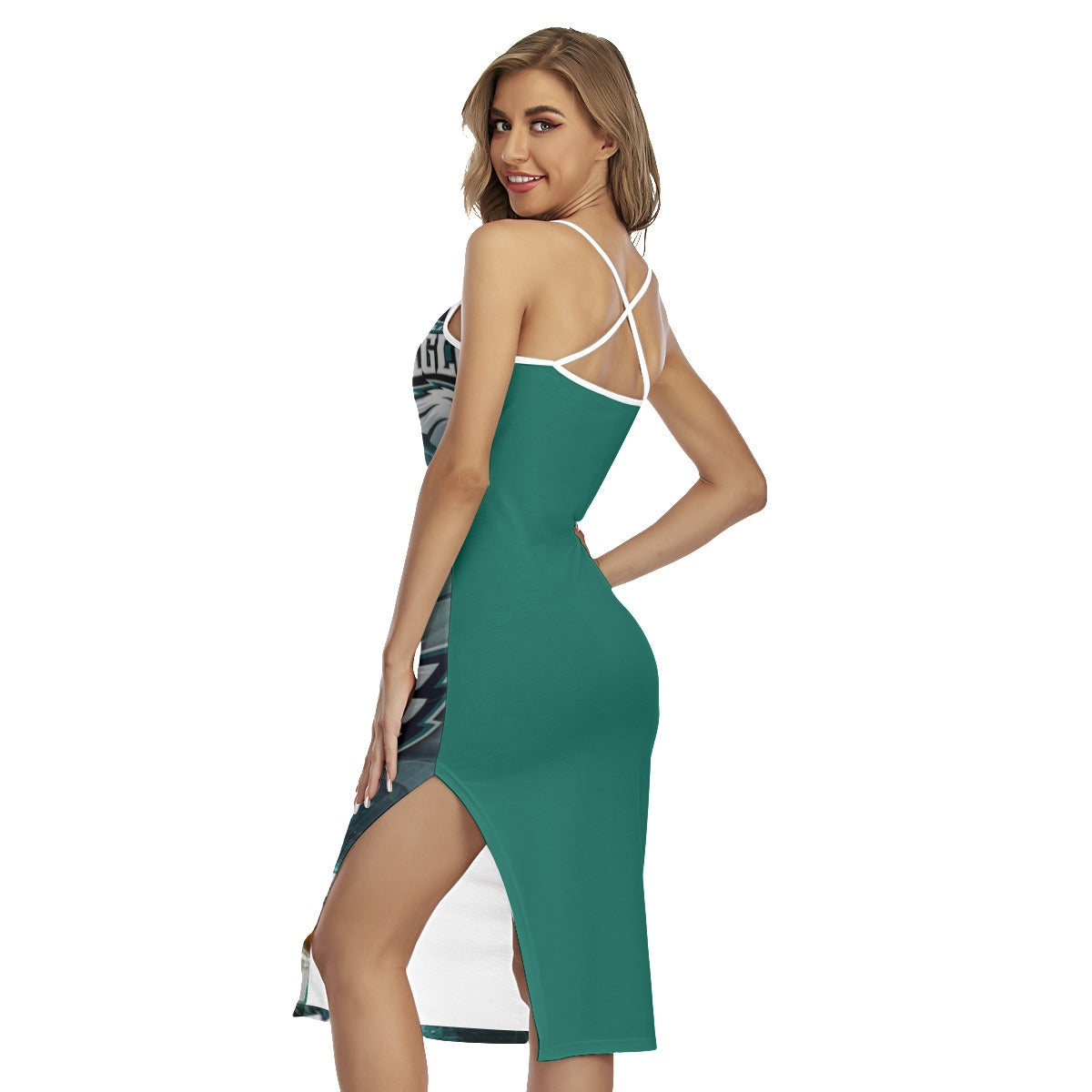 Philadelphia Eagles All-Over Print Women's Back Cross Cami Dress