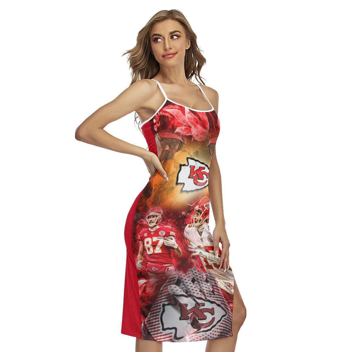 Kansas City Chiefs All-Over Print Women's Back Cross Cami Dress