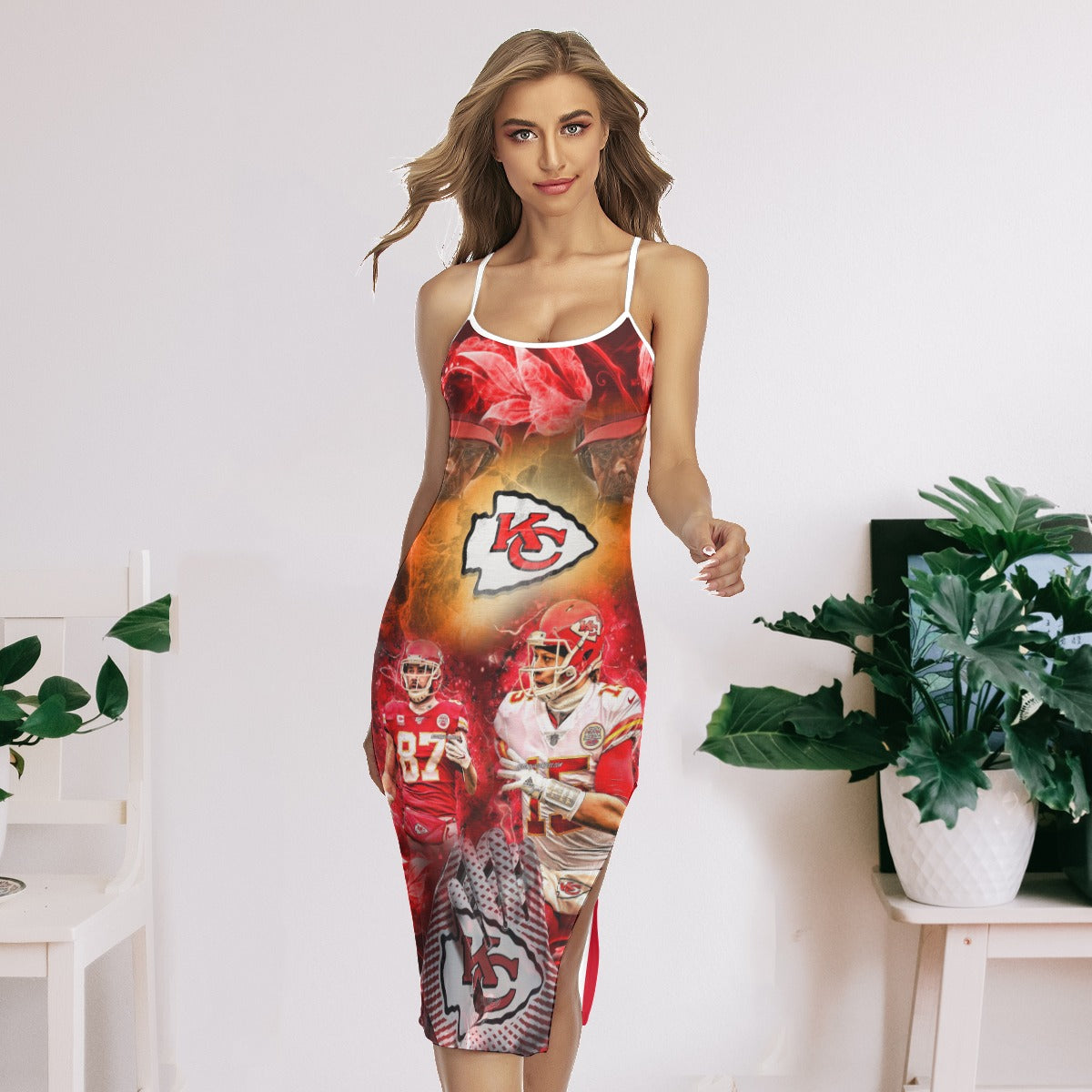 Kansas City Chiefs All-Over Print Women's Back Cross Cami Dress