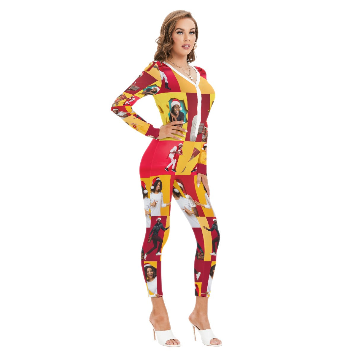 Black Christmas Onesie - All-Over Print Women's Low Neck One-Piece Pajamas
