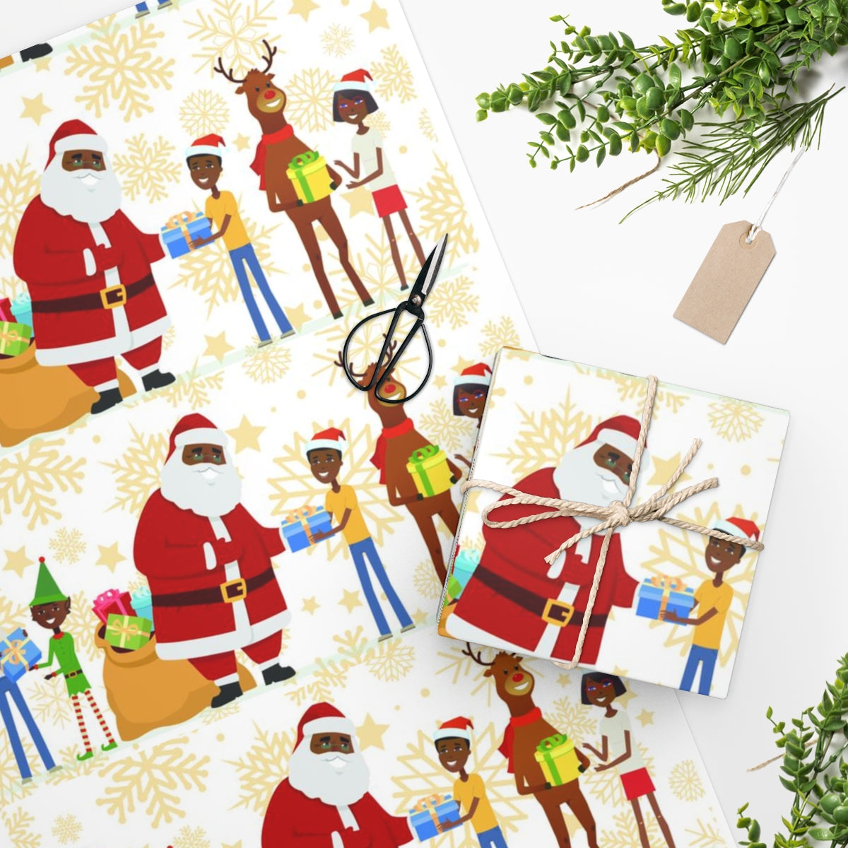 Black Santa's Village Wrapping Paper