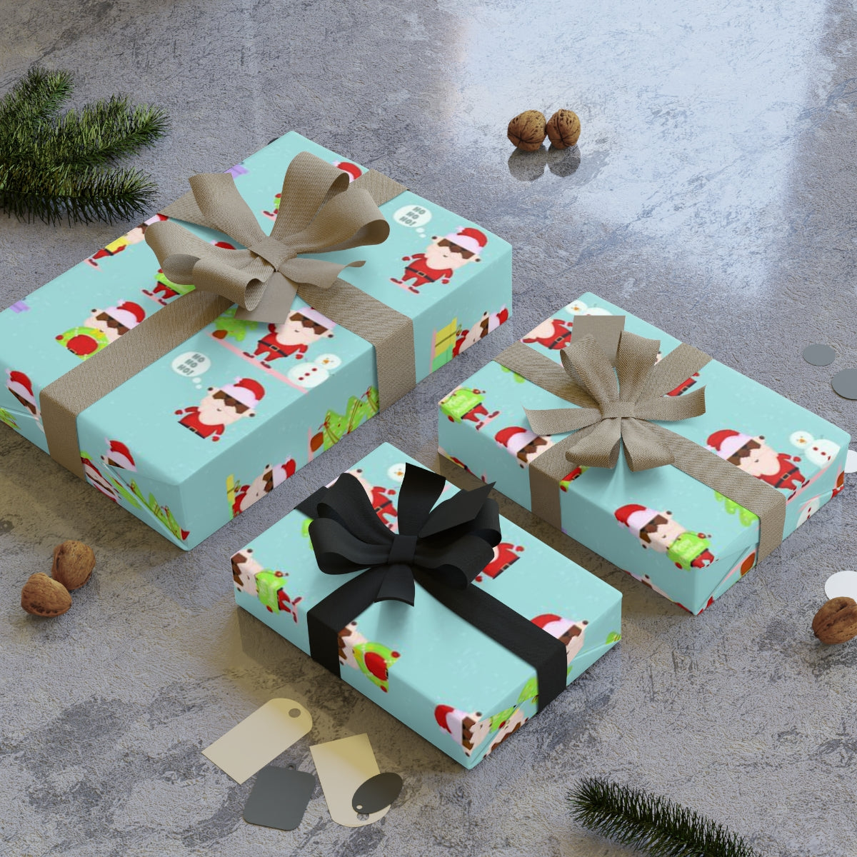 Black Santa Gift Wrapping Paper Rolls, 1pc