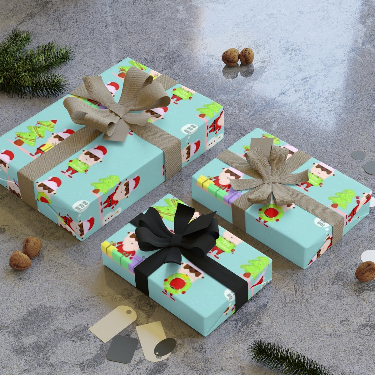 Black Santa Gift Wrapping Paper Rolls, 1pc