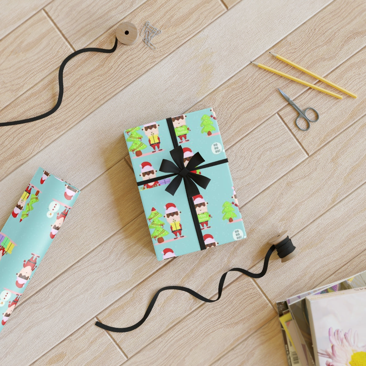 Black Santa Gift Wrapping Paper Rolls, 1pc