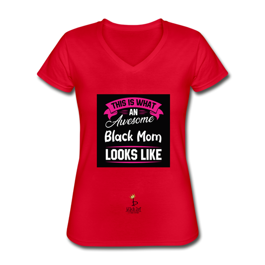 Awesome Black Mom Women's V-Neck T-Shirt - red