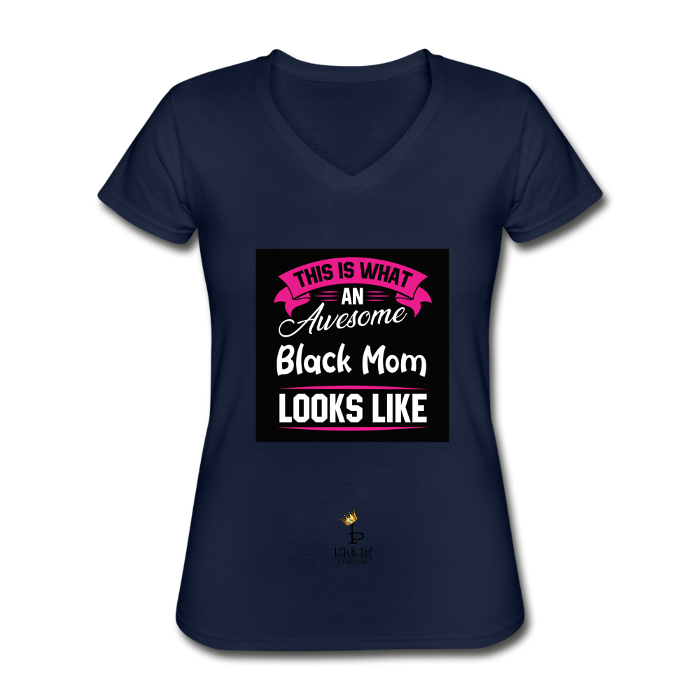 Awesome Black Mom Women's V-Neck T-Shirt - navy