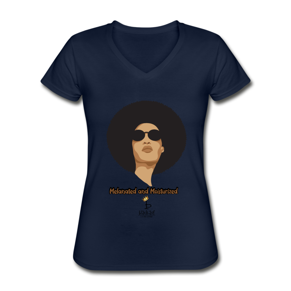 Melanated and Moisturized Women's V-Neck T-Shirt - navy