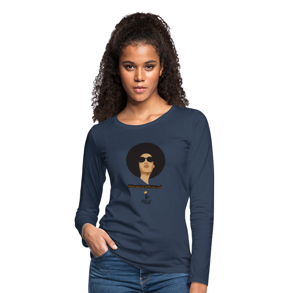 Melanated and Moisturized -Women's Premium Slim Fit Long Sleeve T-Shirt - navy