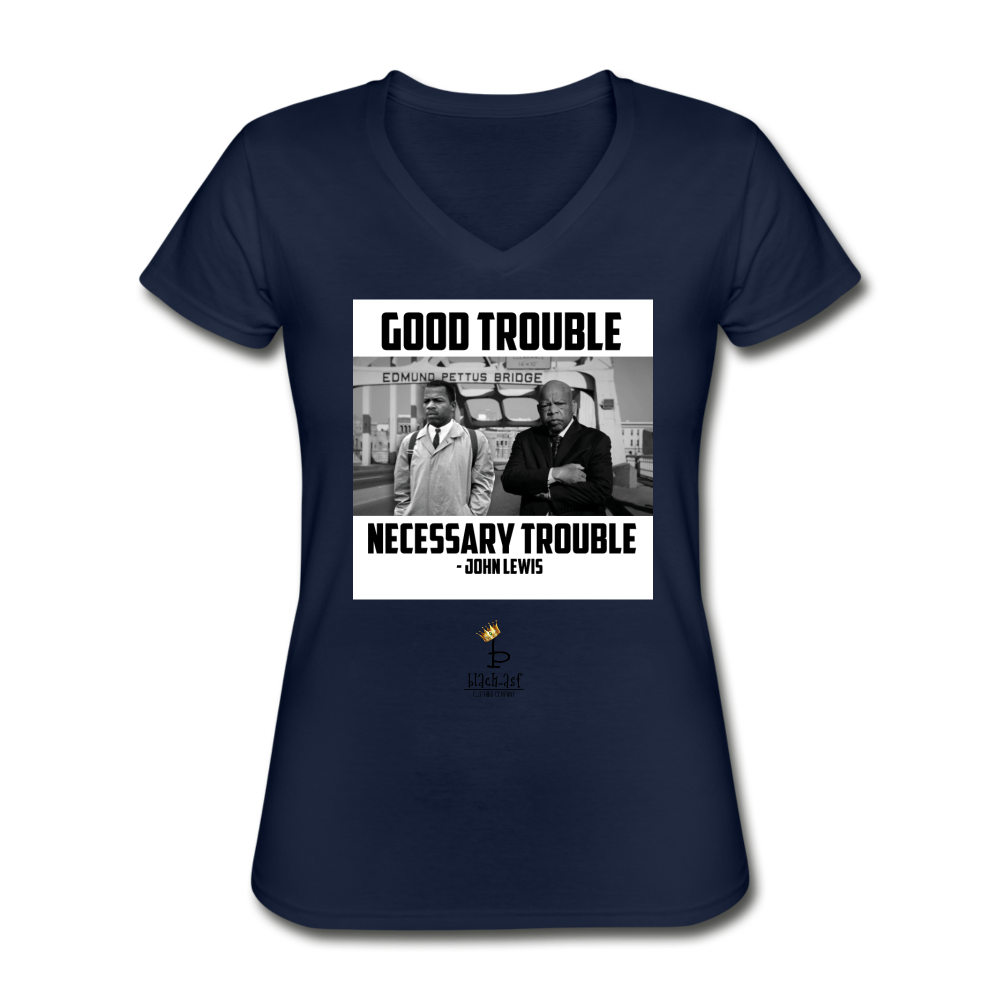 Good Trouble - Women's V-Neck T-Shirt - navy