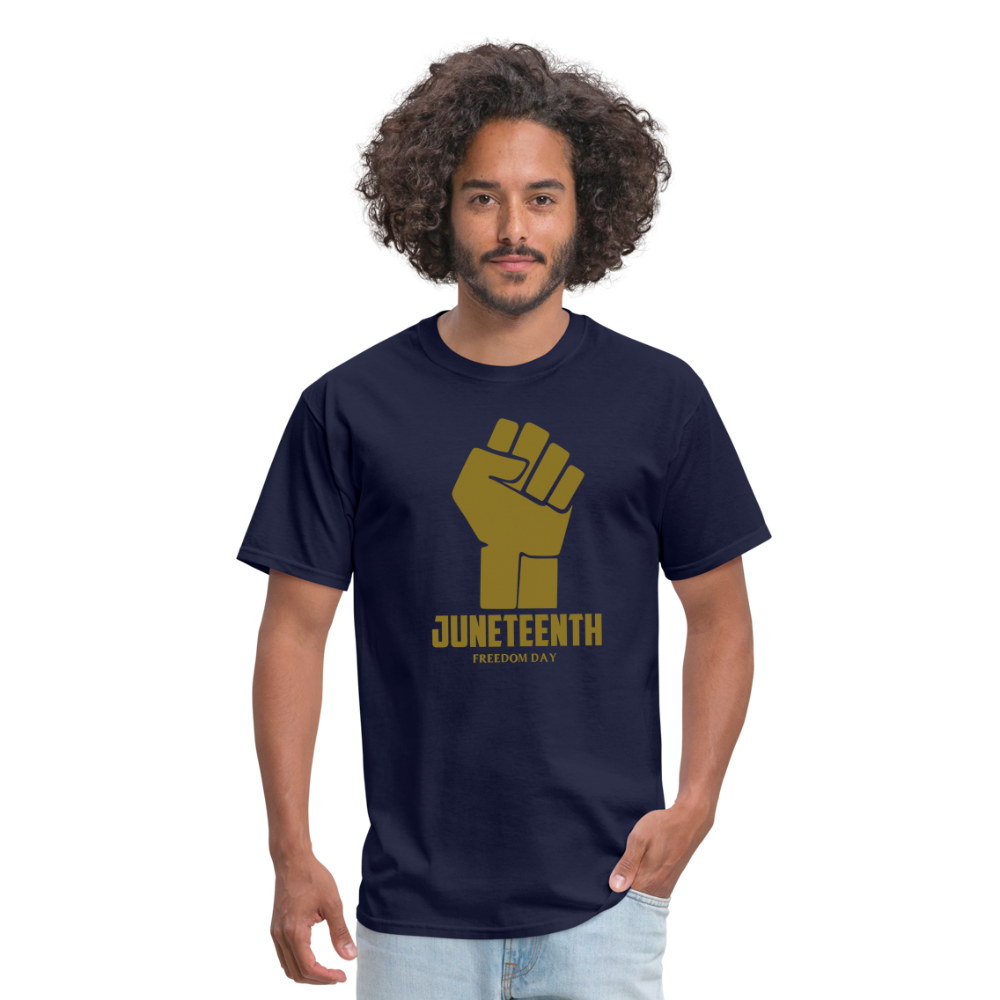 Juneteenth Freedom Day Metallic Fist T-Shirt - navy