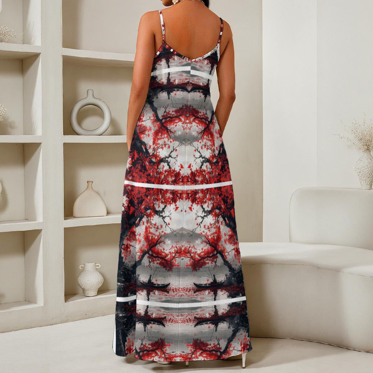 Black Lotus V-Neck Maxi Dress