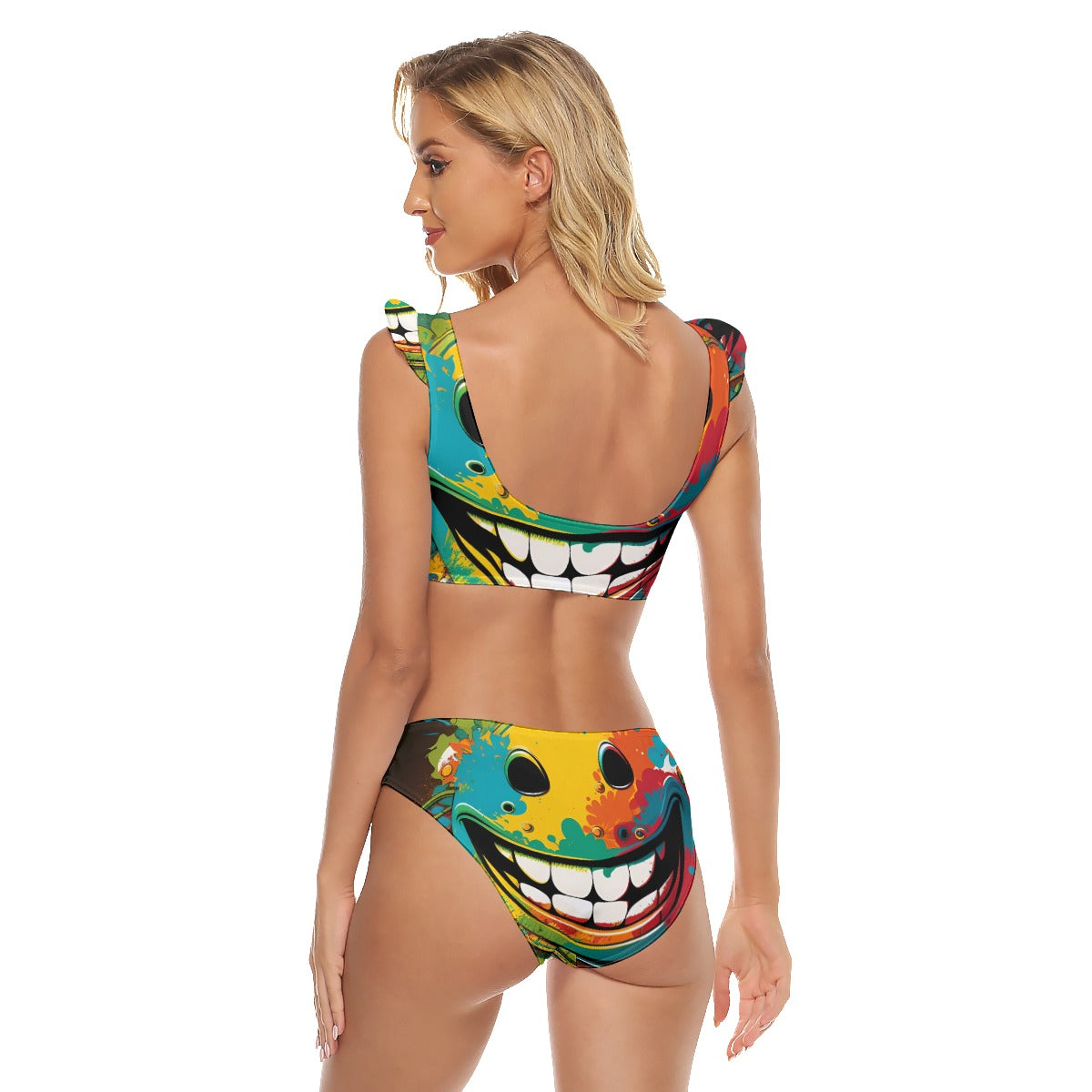 Why So Serious - All-Over Print Women's Bikini Swimsuit With Ruffle Cuff Bra