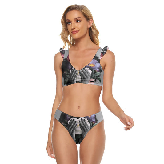 Hidden Flower - Women's Bikini Swimsuit With Ruffle Cuff Bra