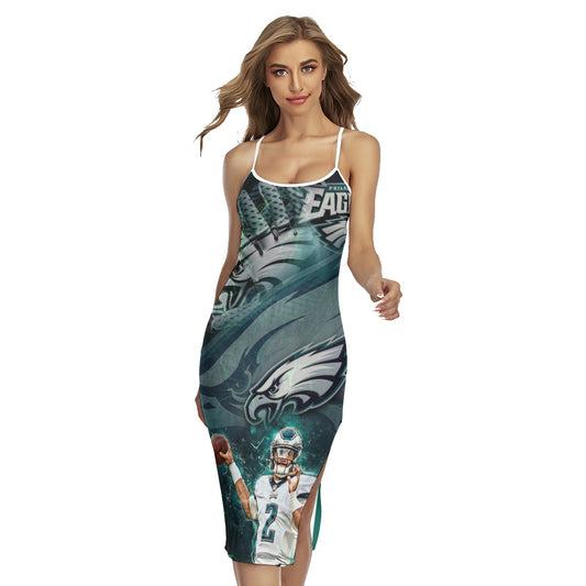 Philadelphia Eagles All-Over Print Women's Back Cross Cami Dress