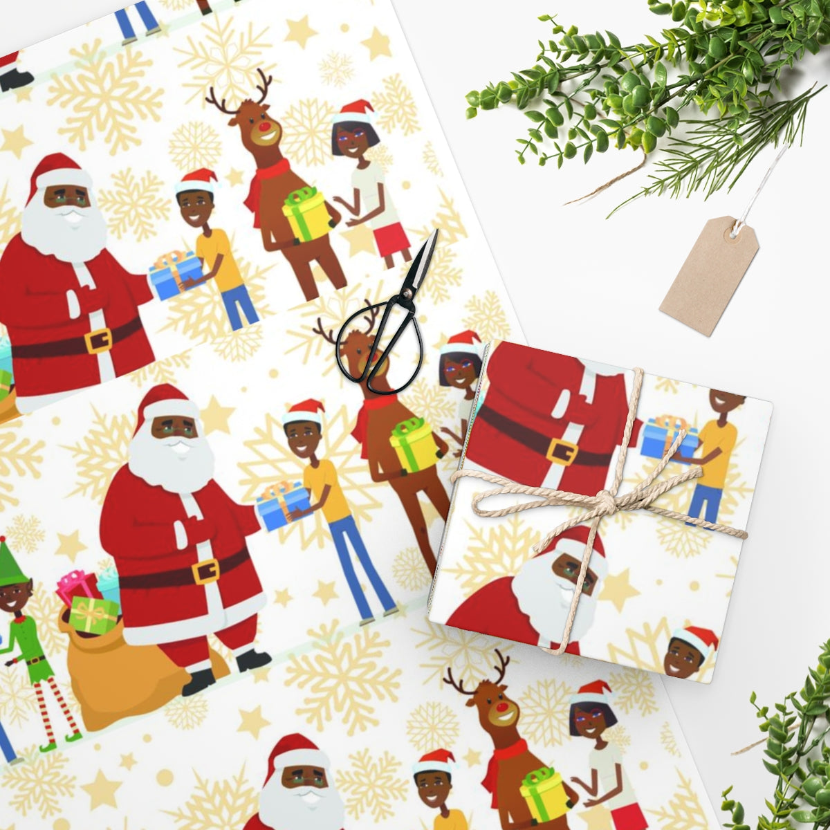 Black Santa's Village Wrapping Paper