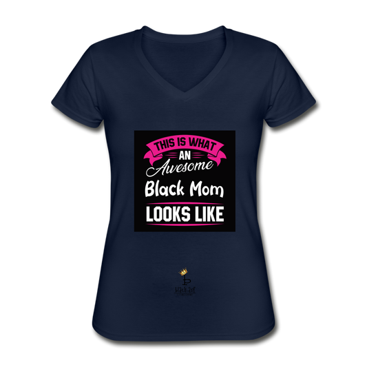Awesome Black Mom Women's V-Neck T-Shirt - navy