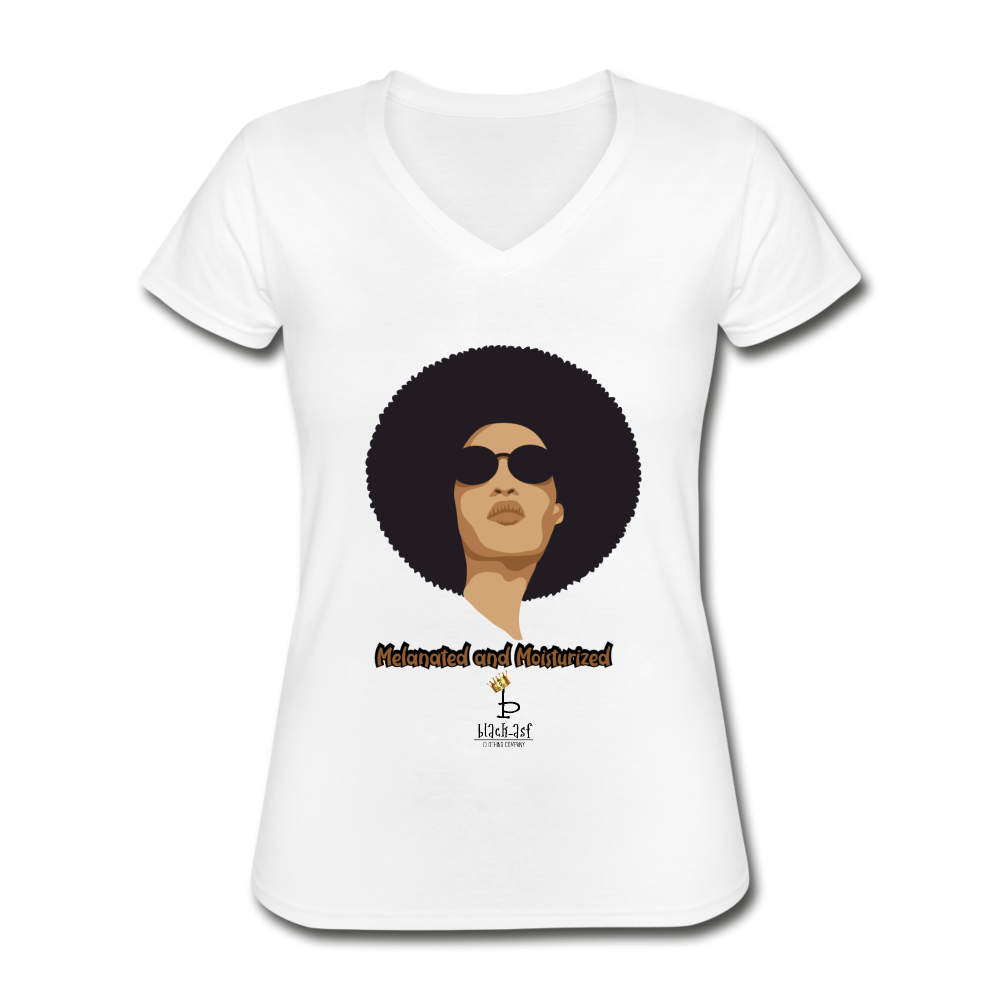 Melanated and Moisturized Women's V-Neck T-Shirt - white