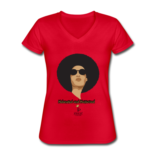 Melanated and Moisturized Women's V-Neck T-Shirt - red
