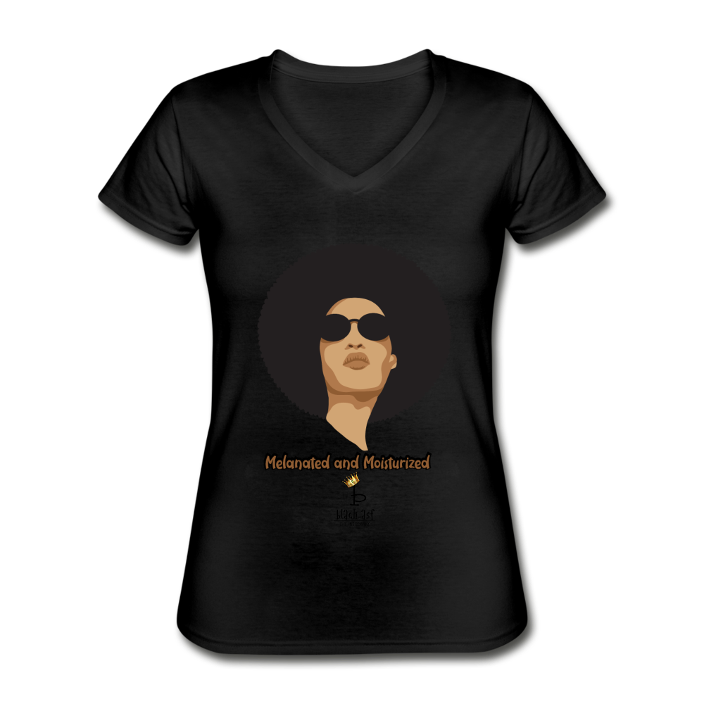 Melanated and Moisturized Women's V-Neck T-Shirt - black
