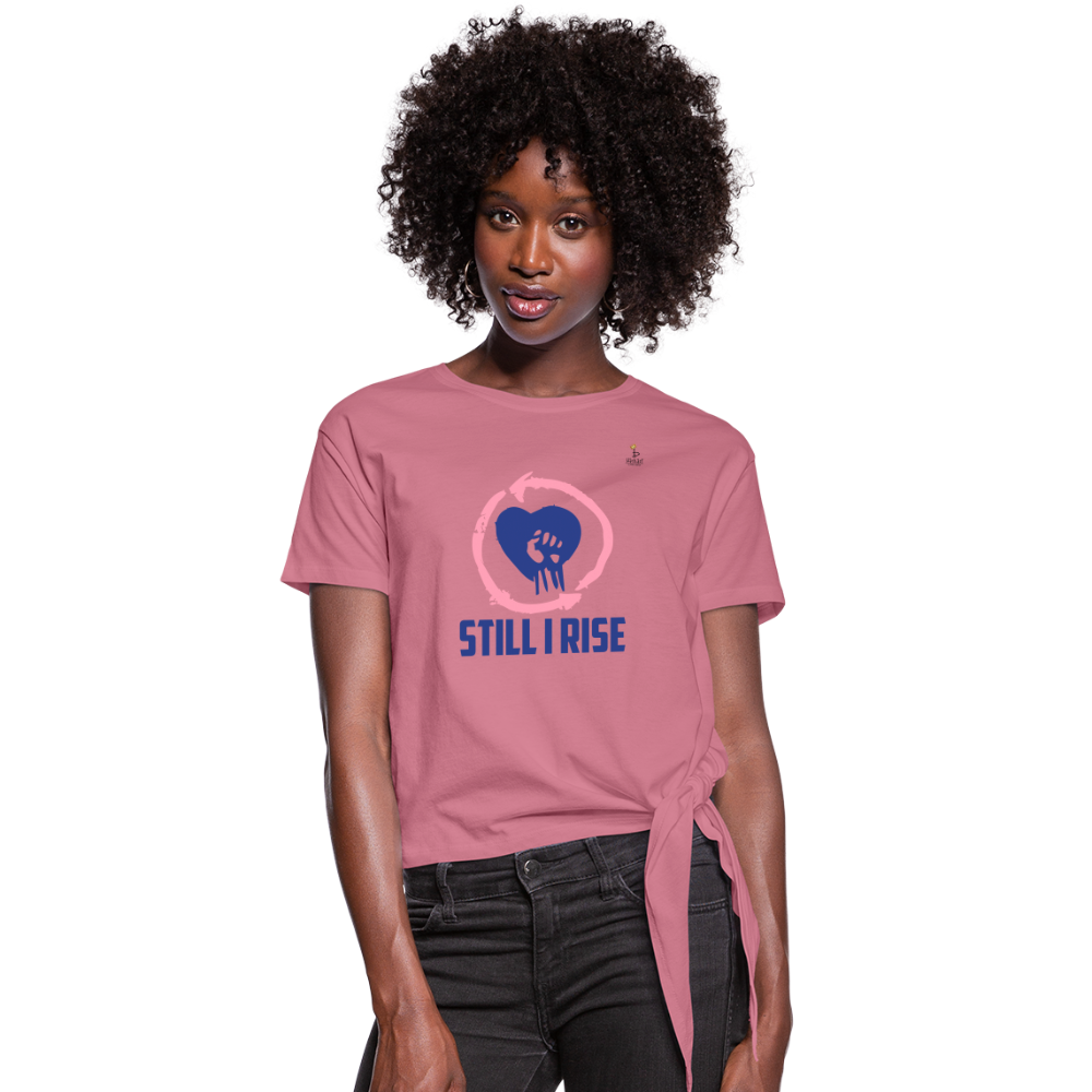 Still I Rise - Women's Knotted T-Shirt - Blue and Pink - mauve