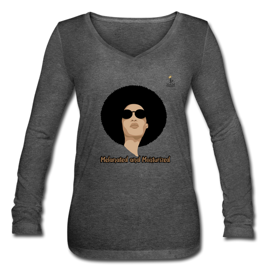 Melanated and Moisturized -Women's Premium Slim Fit Long Sleeve T-Shirt - deep heather