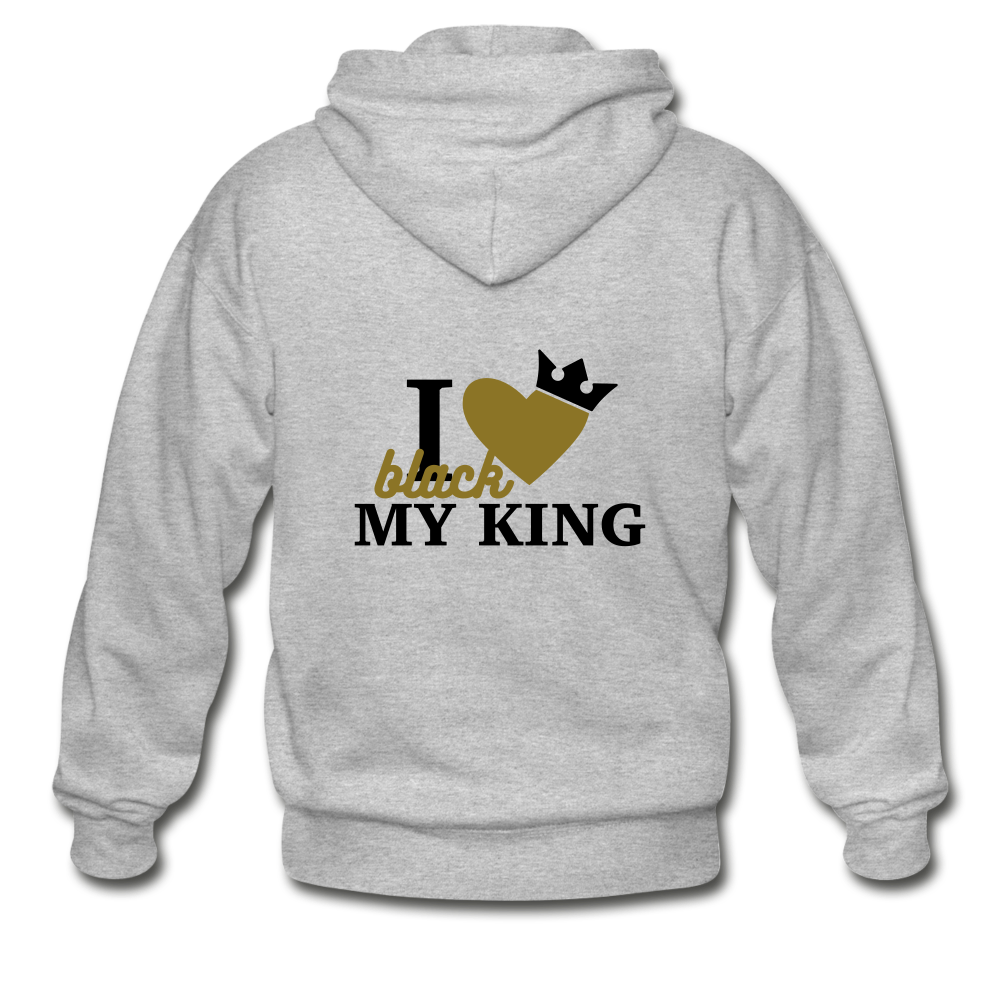 I Love My Black King Zip Hoodie - heather gray