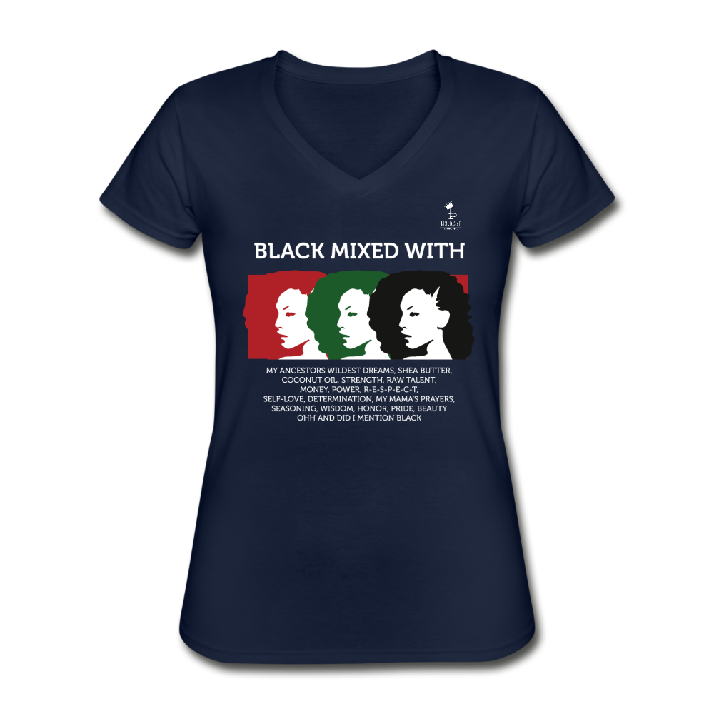 Black Mixed With...- Women's V-Neck T-Shirt - navy